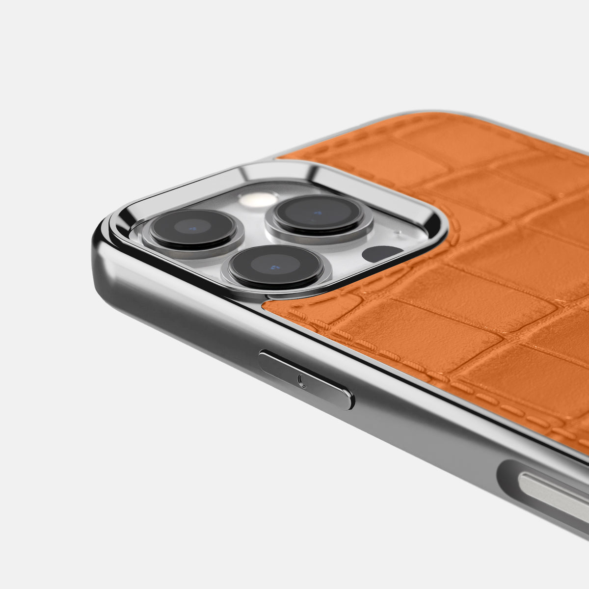 Orange iPhone 16 Pro Max Metallic Sport Case In Alligator with Steel -5 | Orange-Steel