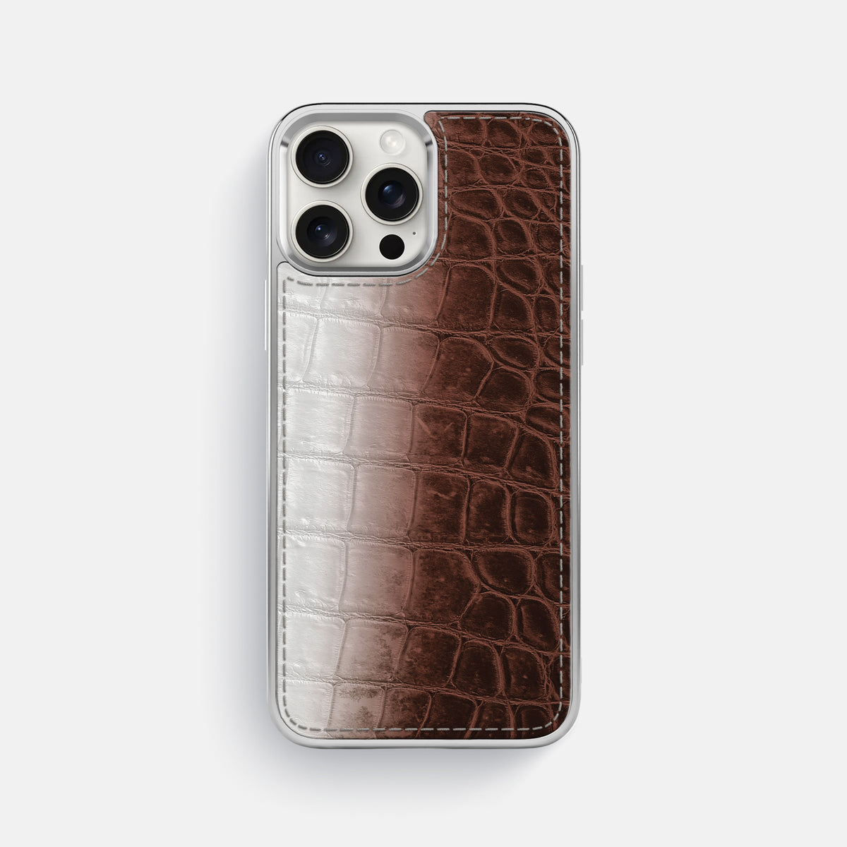 Dark Brown iPhone 16 Pro Max Metallic Sport Case Himalayan Crocodile with Steel -1 | Dark-Brown-Steel
