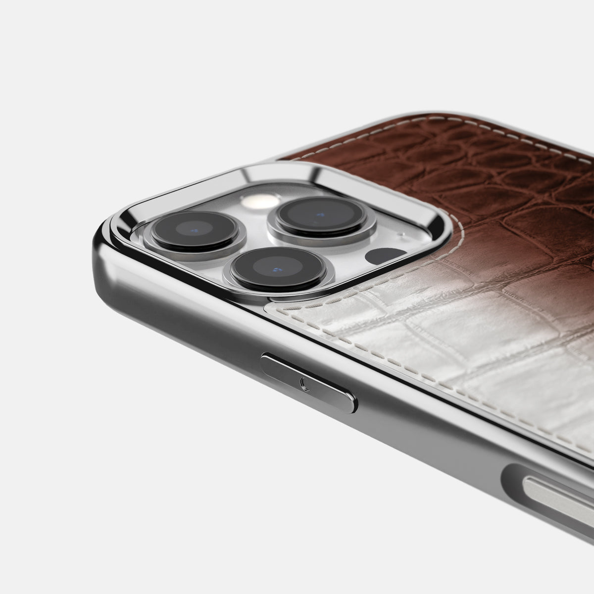 Dark Brown iPhone 16 Pro Max Metallic Sport Case Himalayan Crocodile with Steel -5 | Dark-Brown-Steel