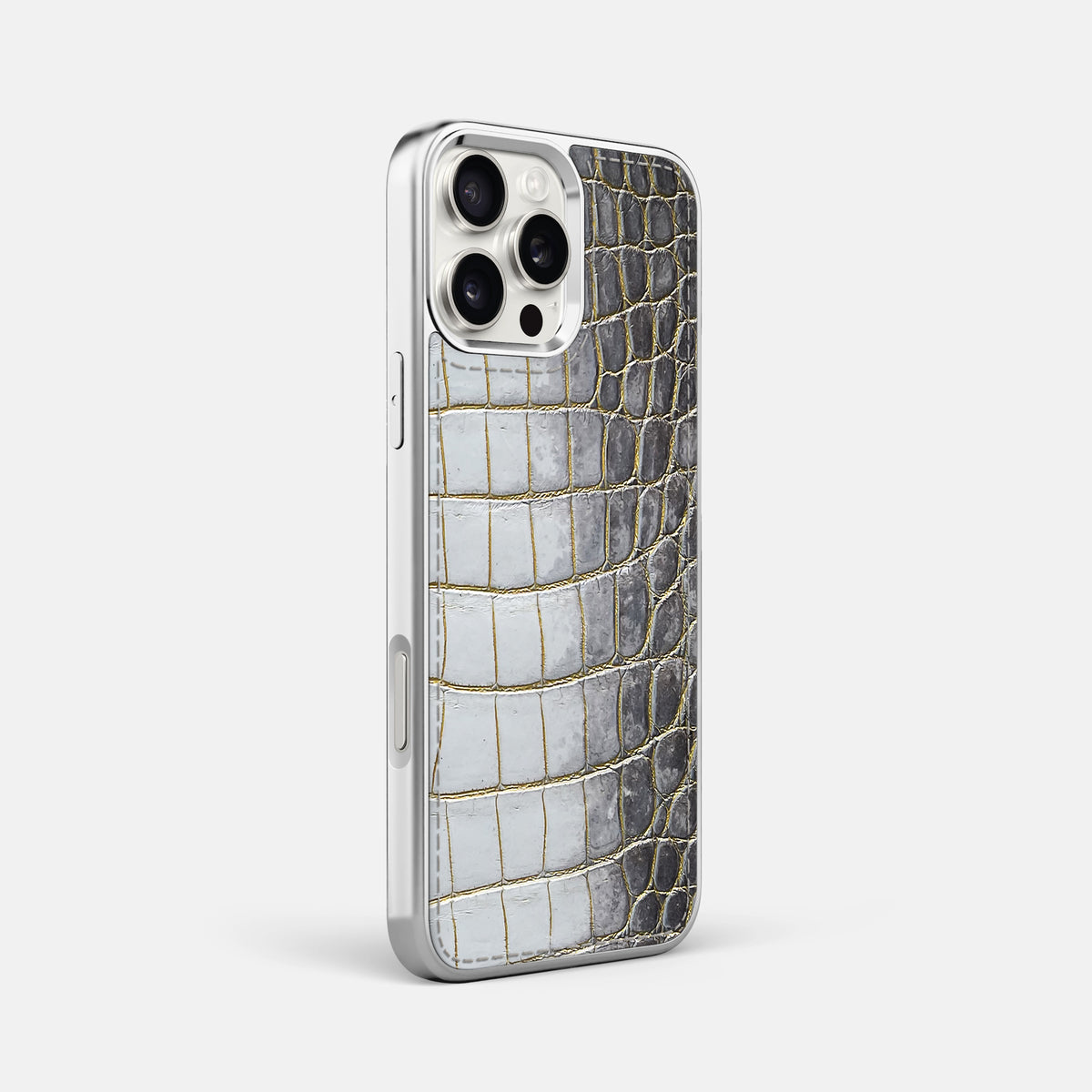 Gold iPhone 16 Pro Max Metallic Sport Case Himalayan Crocodile with Steel -2 | Gold-Steel