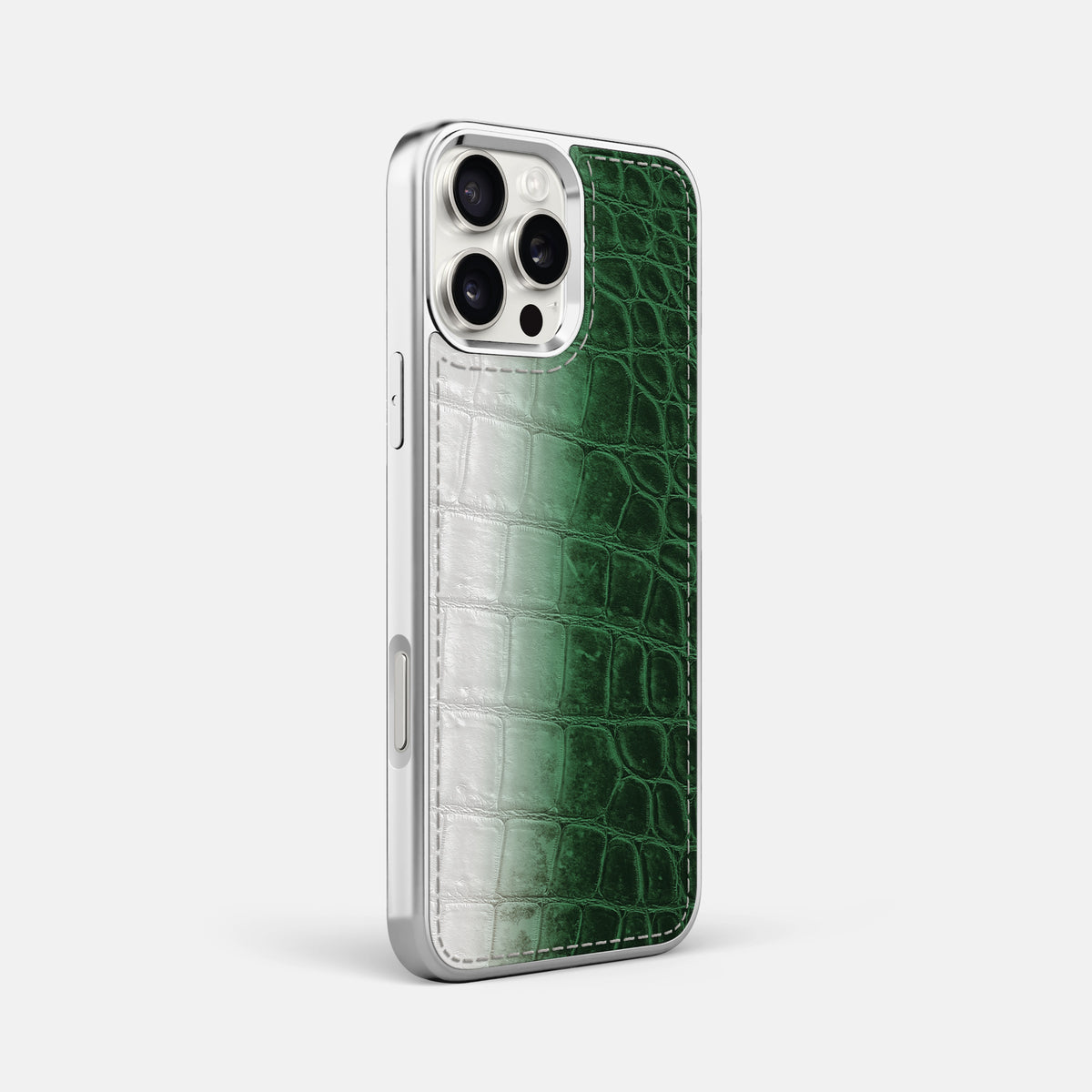 Green iPhone 16 Pro Max Metallic Sport Case Himalayan Crocodile with Steel -2 | Green-Steel
