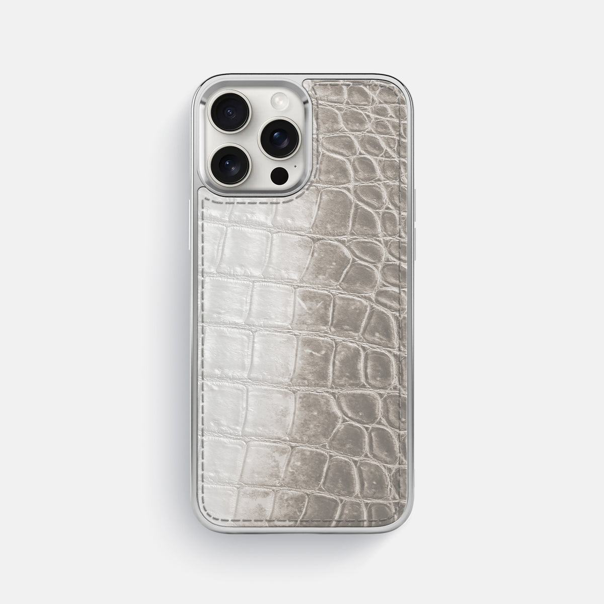 Grey iPhone 16 Pro Max Metallic Sport Case Himalayan Crocodile with Steel -1 | Grey-Steel
