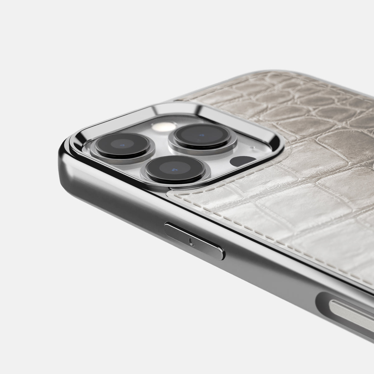 Grey iPhone 16 Pro Max Metallic Sport Case Himalayan Crocodile with Steel -5 | Grey-Steel