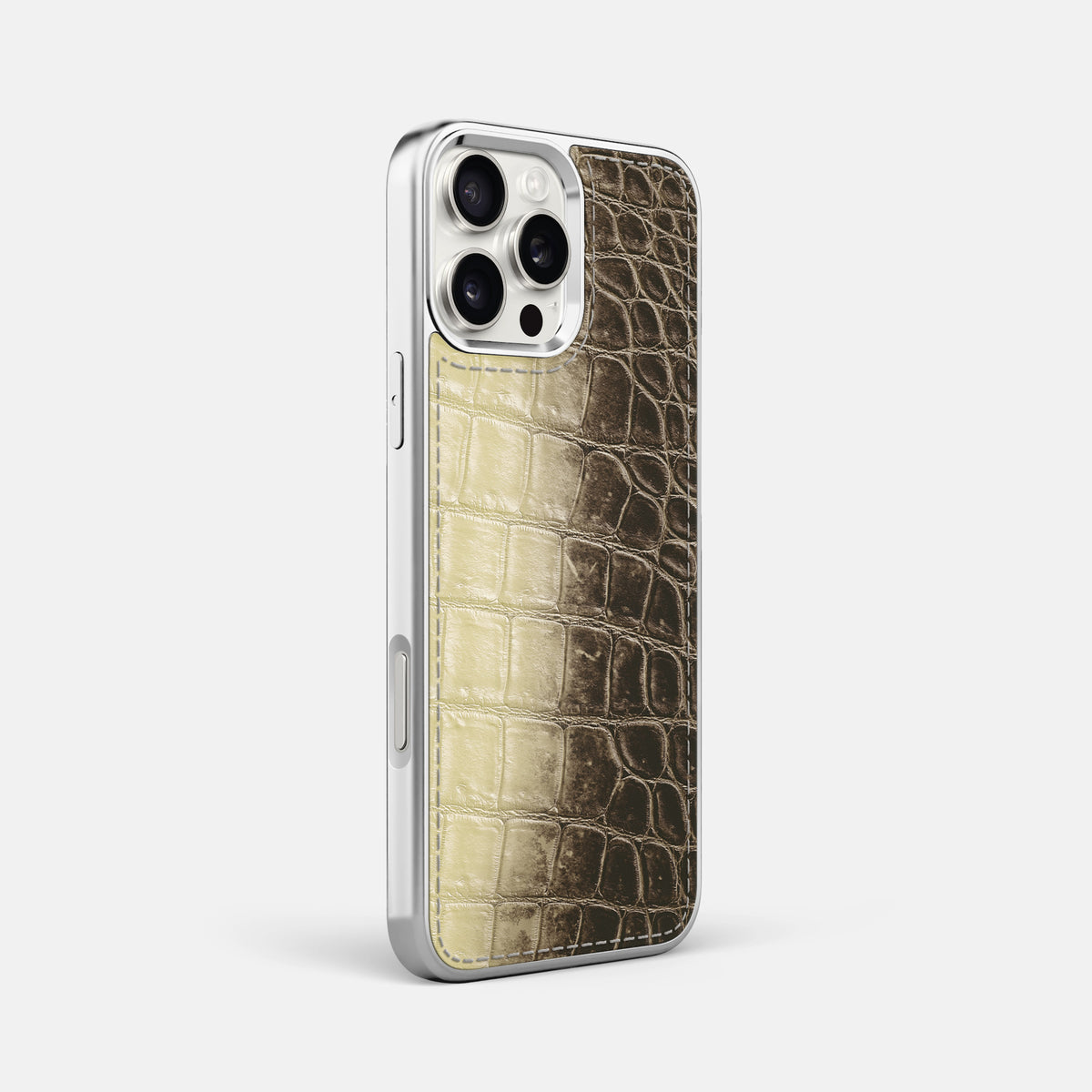 Natural iPhone 16 Pro Max Metallic Sport Case Himalayan Crocodile with Steel -2 | Natural-Steel