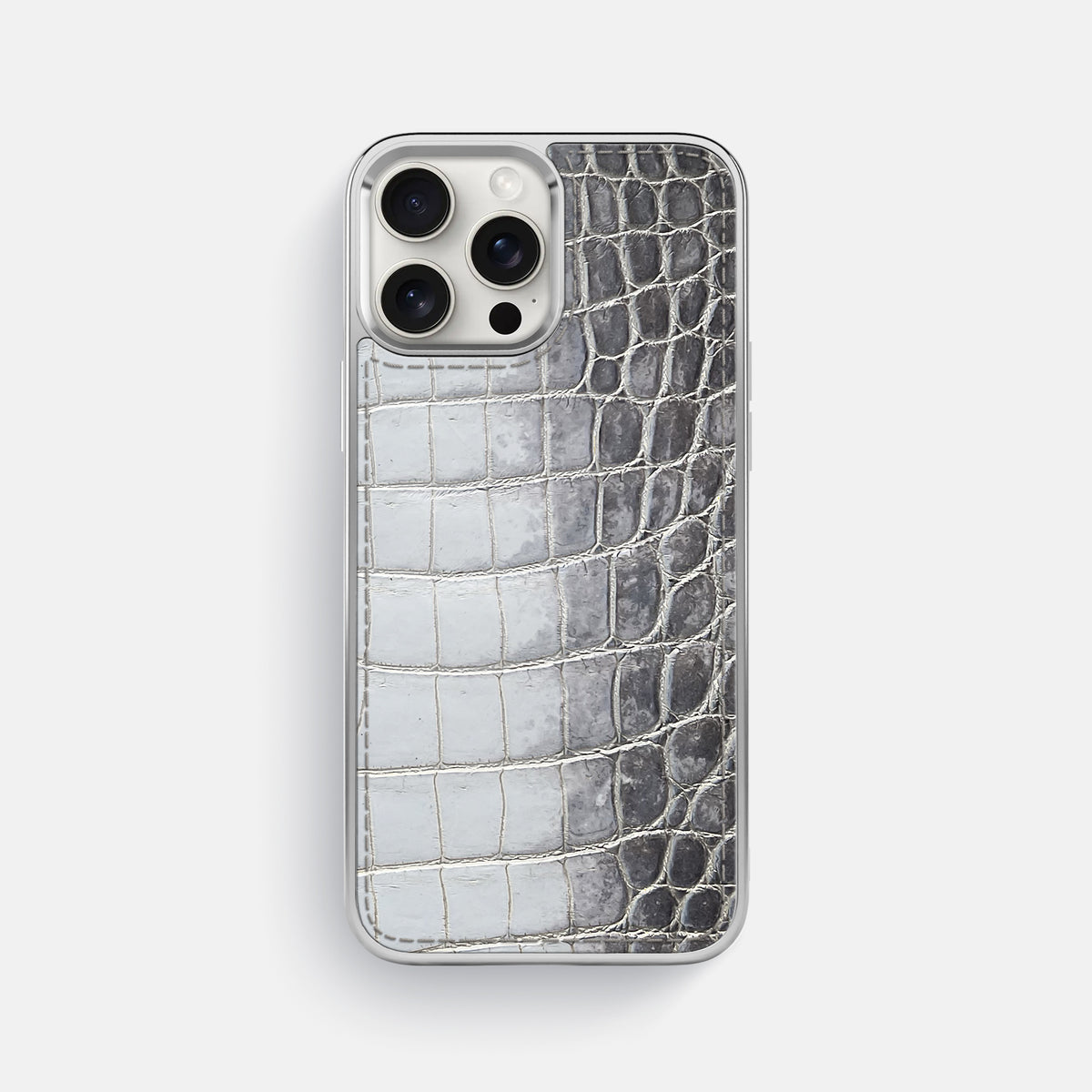 Silver iPhone 16 Pro Max Metallic Sport Case Himalayan Crocodile with Steel -1 | Silver-Steel