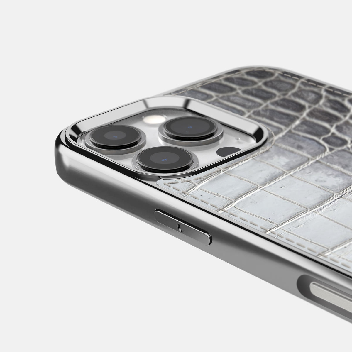 Silver iPhone 16 Pro Max Metallic Sport Case Himalayan Crocodile with Steel -5 | Silver-Steel
