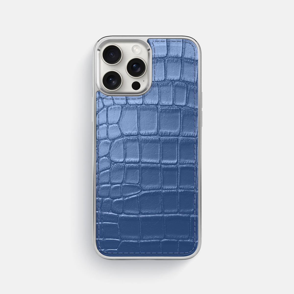 Pearlized-Blue iPhone 16 Pro Max Metallic Sport Case Alligator with Steel -1 | Pearlized-Blue-Steel