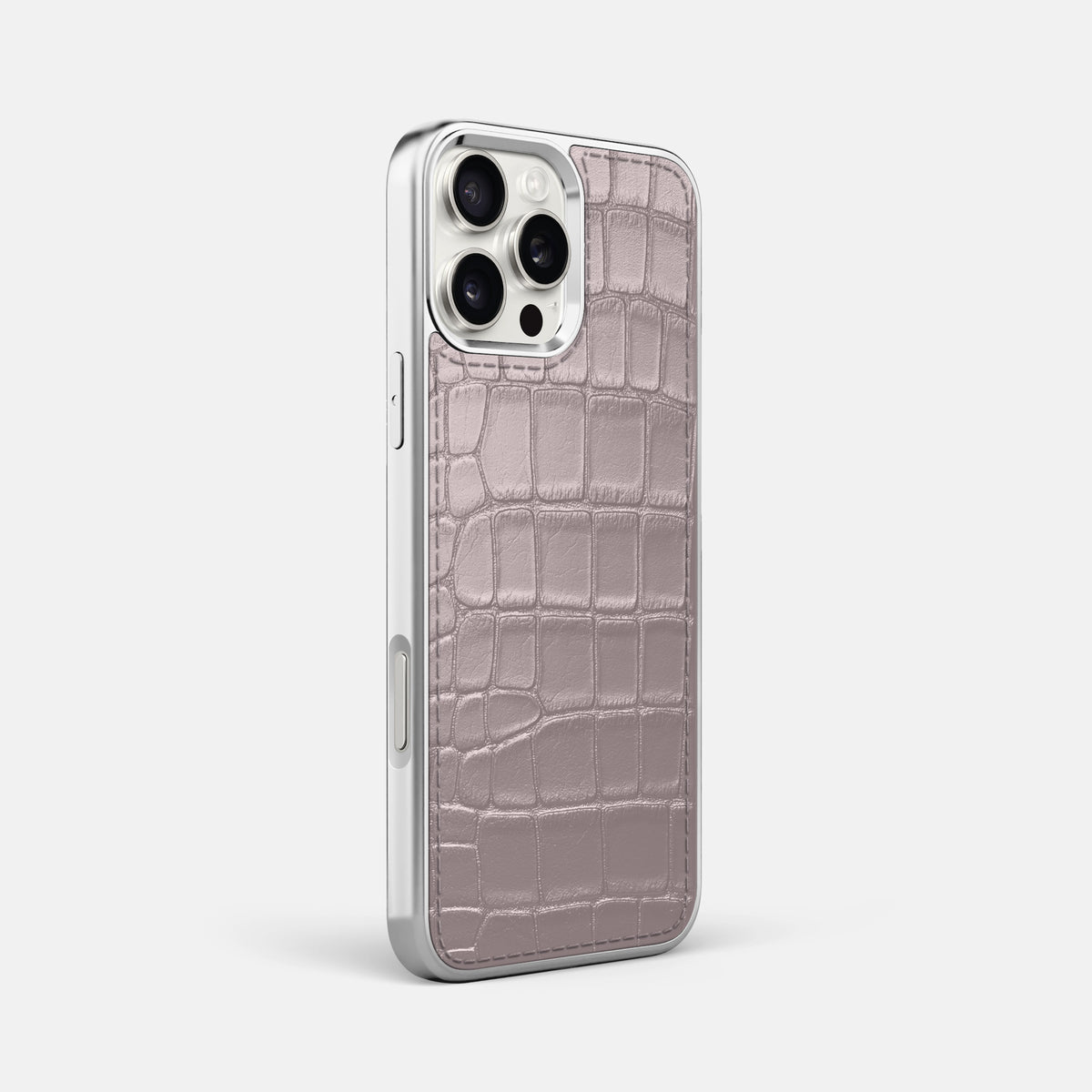 Pearlized-Pink iPhone 16 Pro Max Metallic Sport Case Alligator with Steel -2 | Pearlized-Pink-Steel