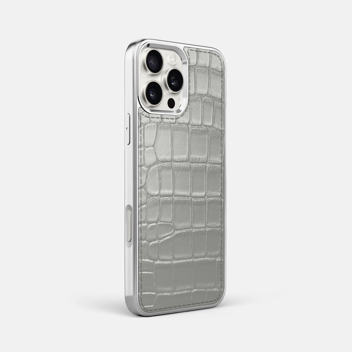 Pearlized-White iPhone 16 Pro Max Metallic Sport Case Alligator with Steel -2 | Pearlized-White-Steel