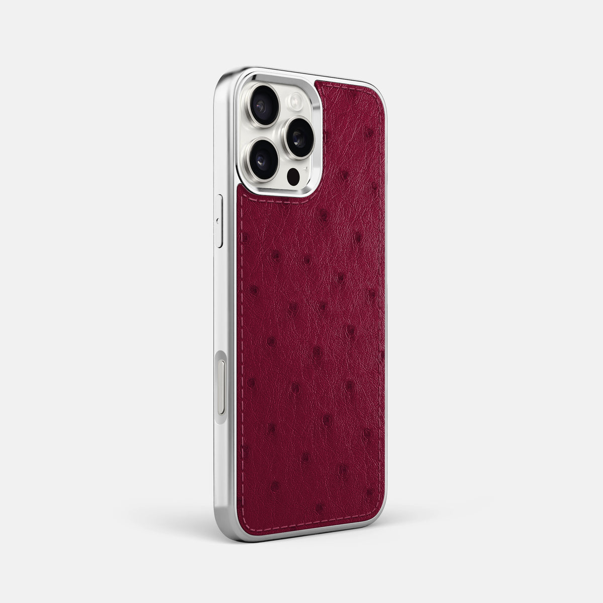 Bordeaux iPhone 16 Pro Max Metallic Sport Case Ostrich with Steel -2 | Bordeaux-Steel