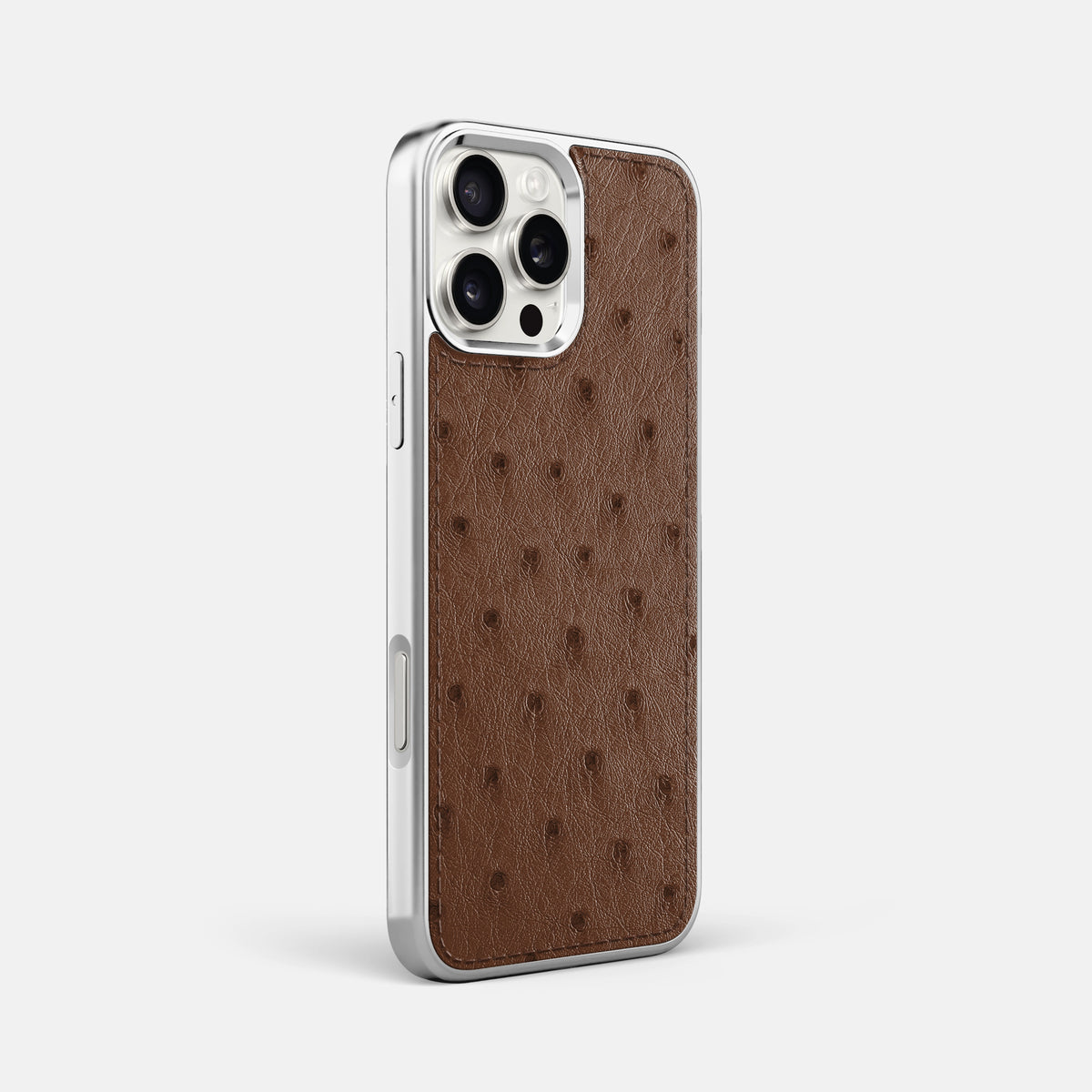 Chocolate iPhone 16 Pro Max Metallic Sport Case Ostrich with Steel -2 | Chocolate-Steel