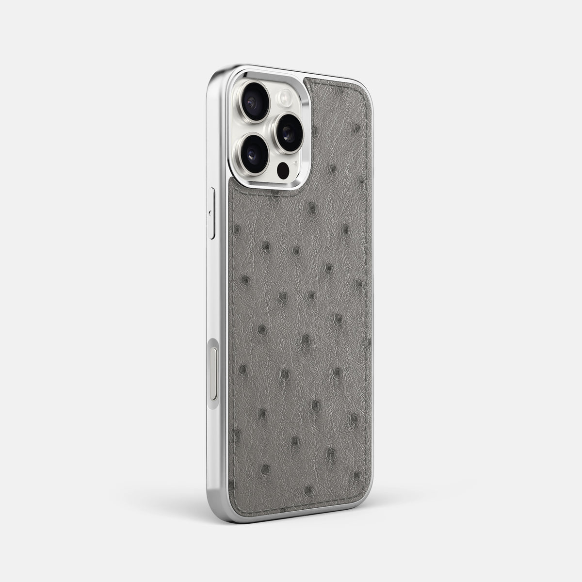 Grey iPhone 16 Pro Max Metallic Sport Case Ostrich with Steel -2 | Grey-Steel