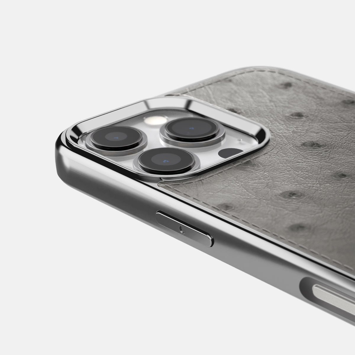 Grey iPhone 16 Pro Max Metallic Sport Case Ostrich with Steel -5 | Grey-Steel