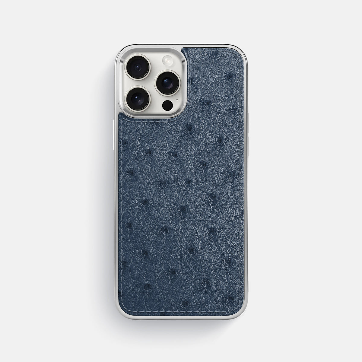 Navy-Blue iPhone 16 Pro Max Metallic Sport Case Ostrich with Steel -1 | Navy-Blue-Steel