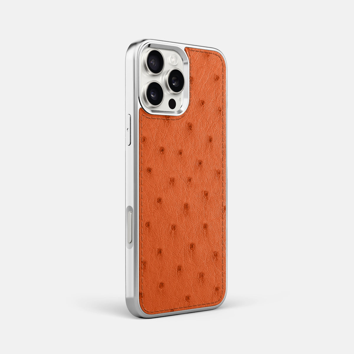 Orange iPhone 16 Pro Max Metallic Sport Case Ostrich with Steel -2 | Orange-Steel
