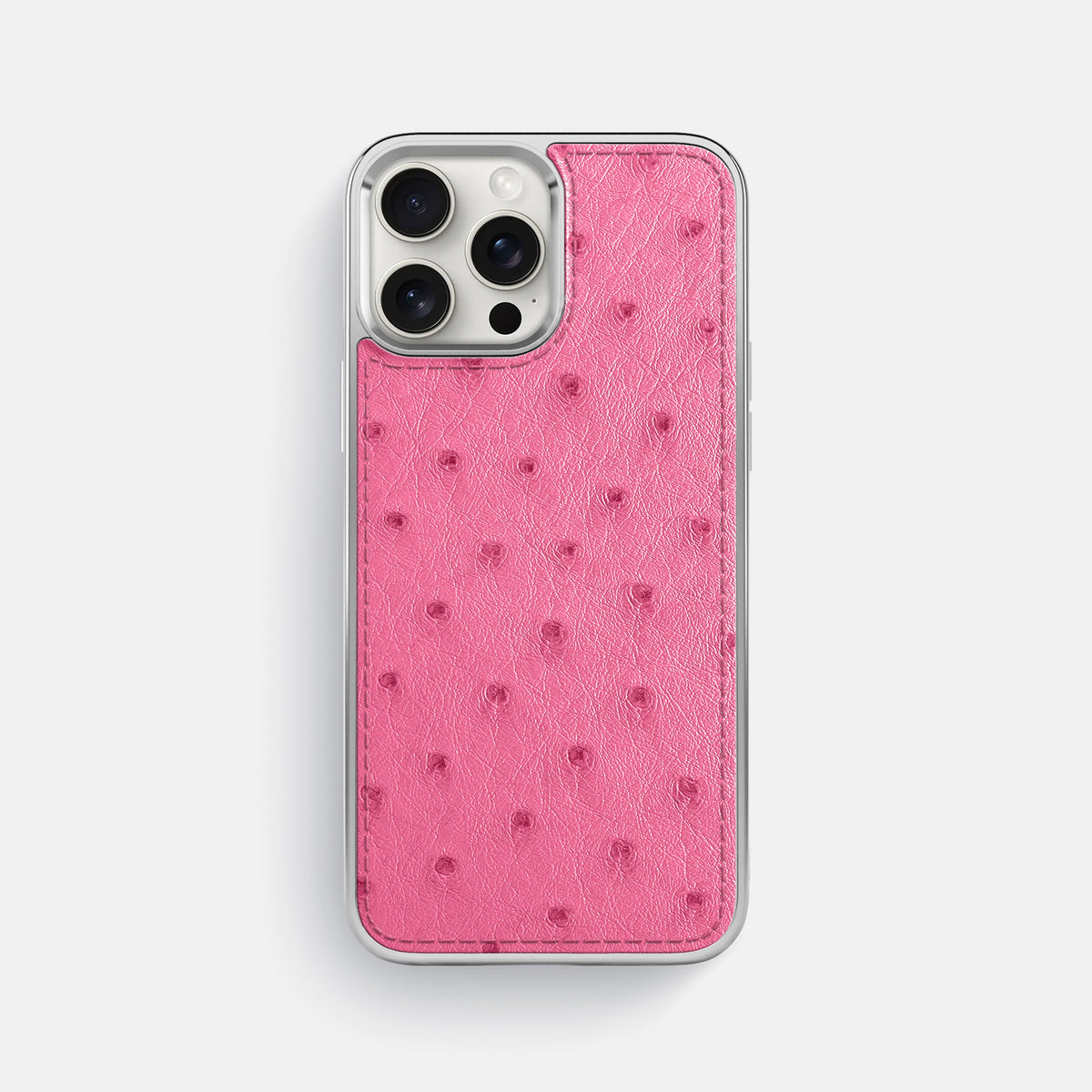 Pink iPhone 16 Pro Max Metallic Sport Case Ostrich with Steel -1 | Pink-Steel
