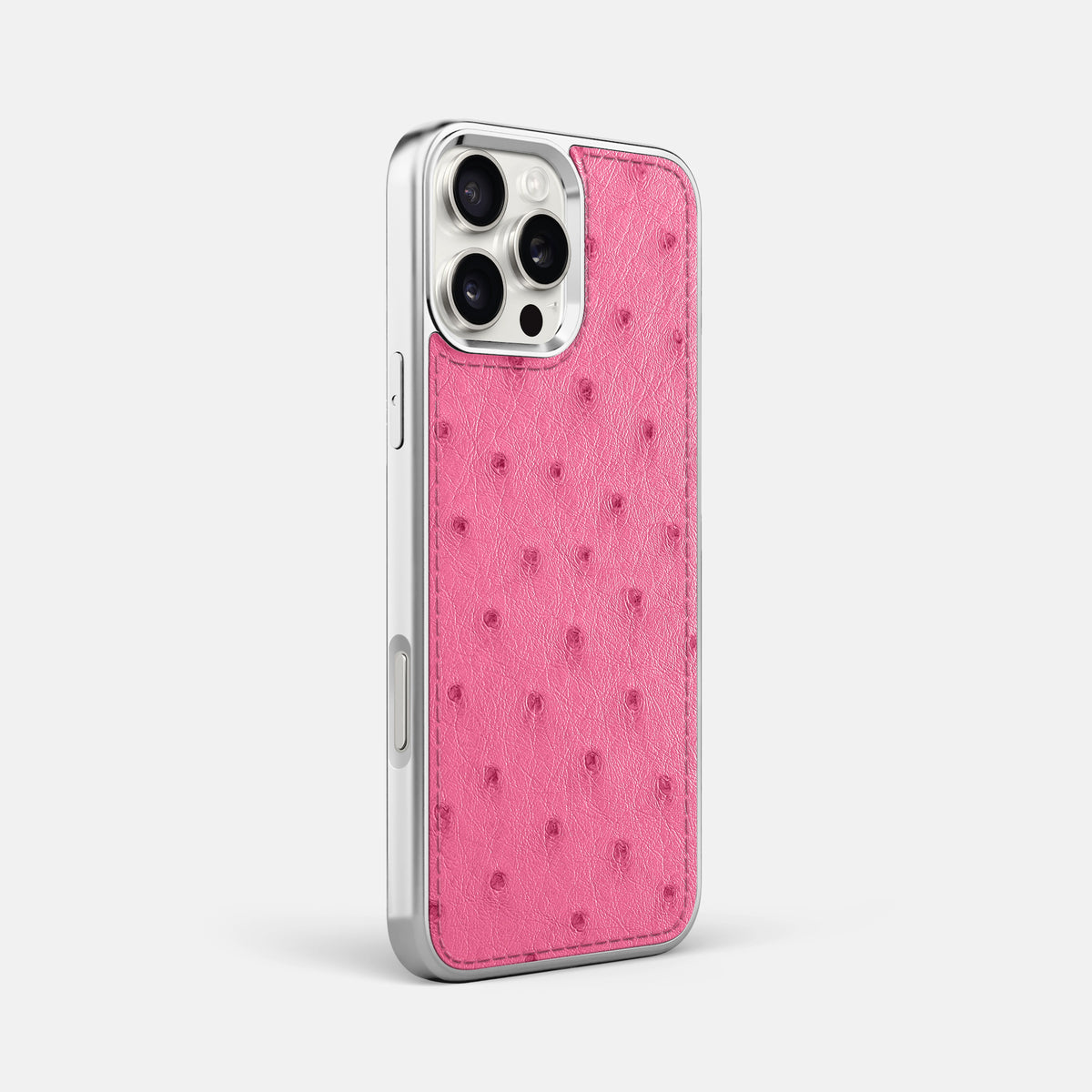 Pink iPhone 16 Pro Max Metallic Sport Case Ostrich with Steel -2 | Pink-Steel