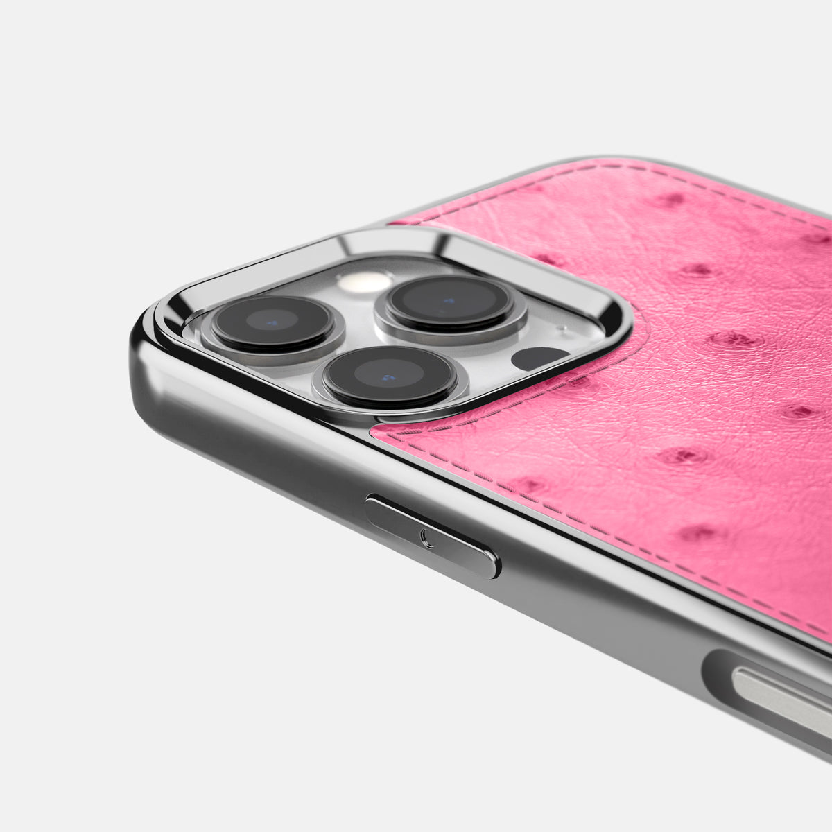 Pink iPhone 16 Pro Max Metallic Sport Case Ostrich with Steel -5 | Pink-Steel