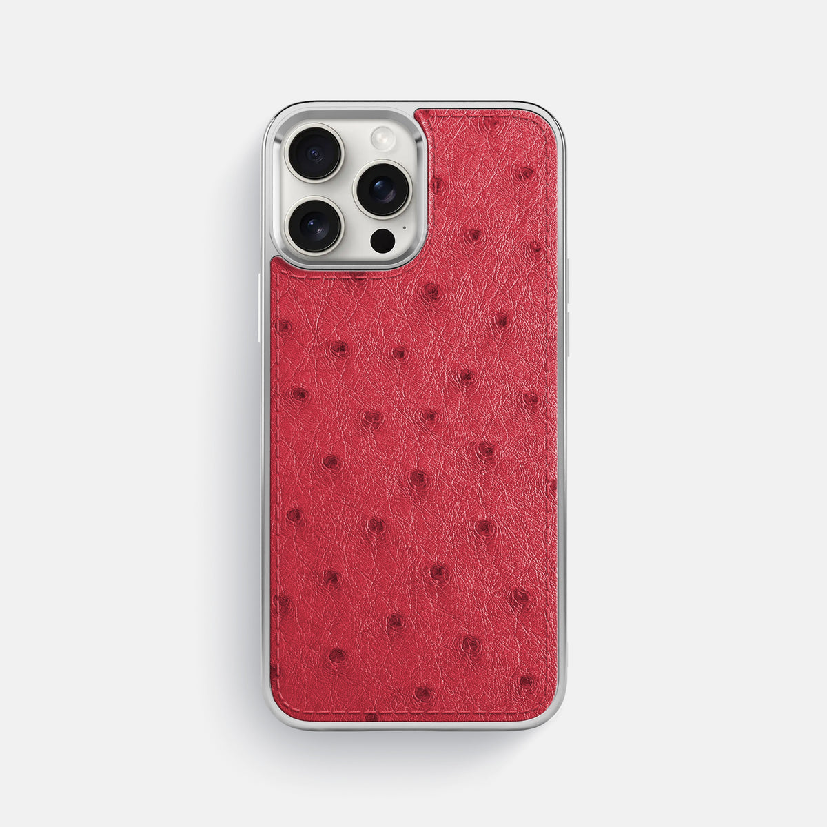 Silver iPhone 16 Pro Max Metallic Sport Case Ostrich with Steel -1 | Red-Steel
