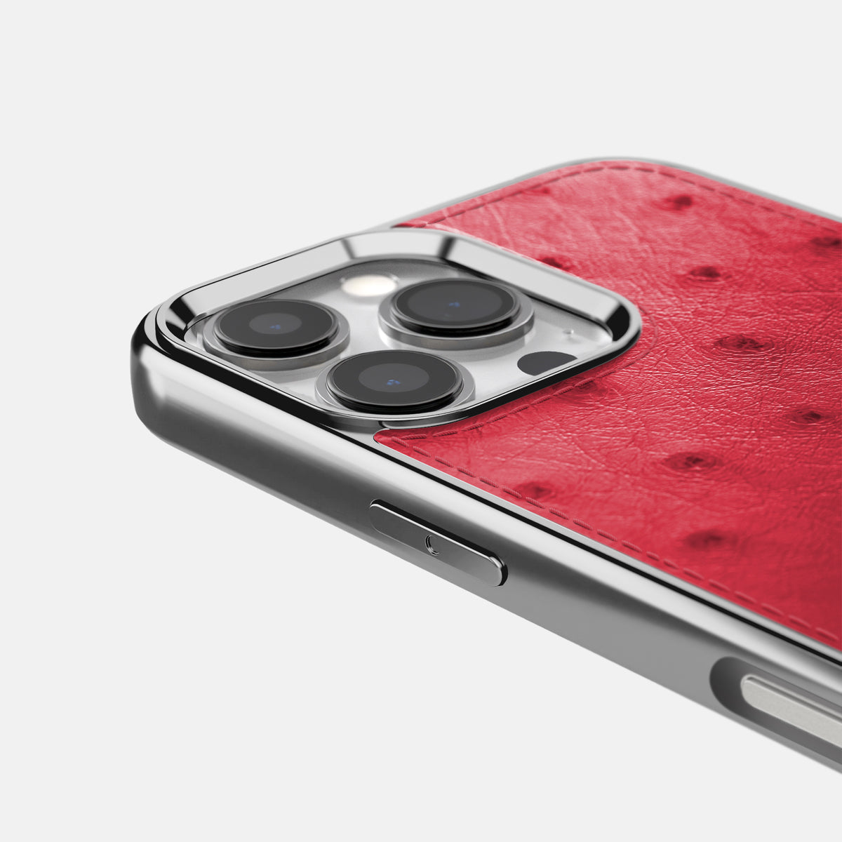 Silver iPhone 16 Pro Max Metallic Sport Case Ostrich with Steel -5 | Red-Steel