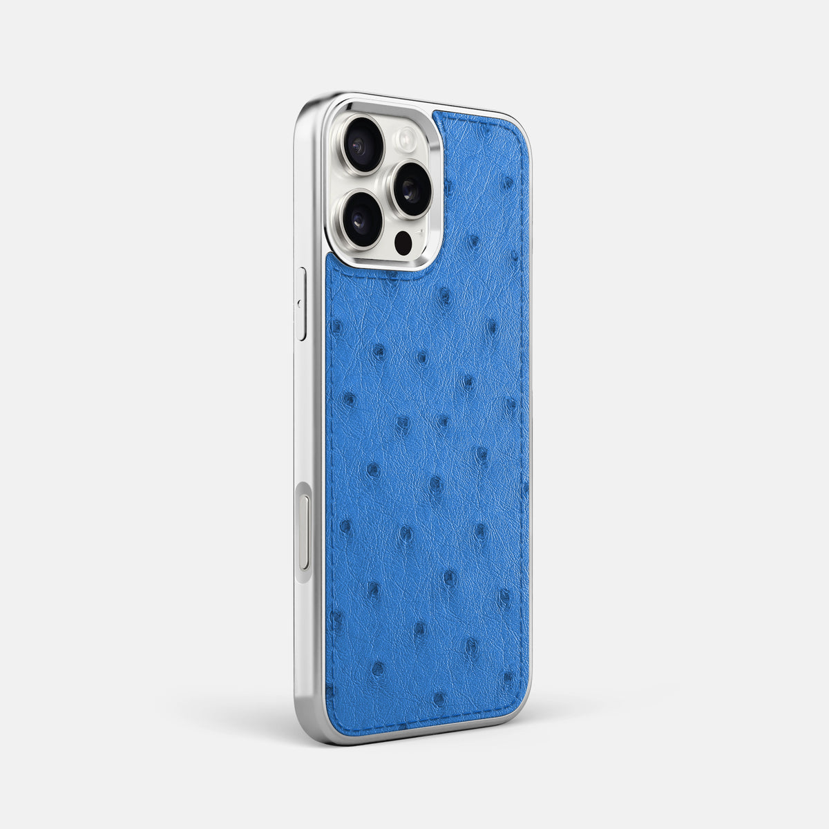 Silver iPhone 16 Pro Max Metallic Sport Case Ostrich with Steel -2 | Royal-Blue-Steel