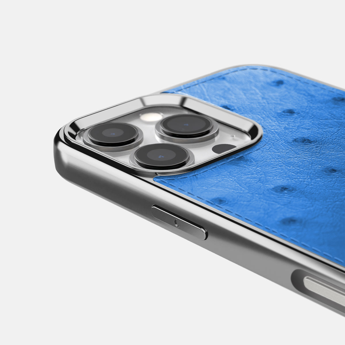 Silver iPhone 16 Pro Max Metallic Sport Case Ostrich with Steel -5 | Royal-Blue-Steel
