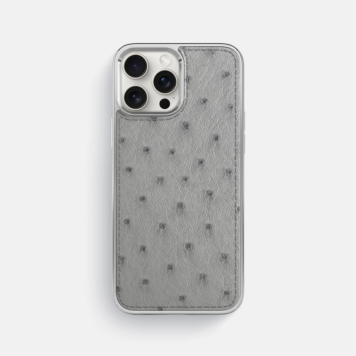 Silver iPhone 16 Pro Max Metallic Sport Case Ostrich with Steel -1 | Silver-Steel
