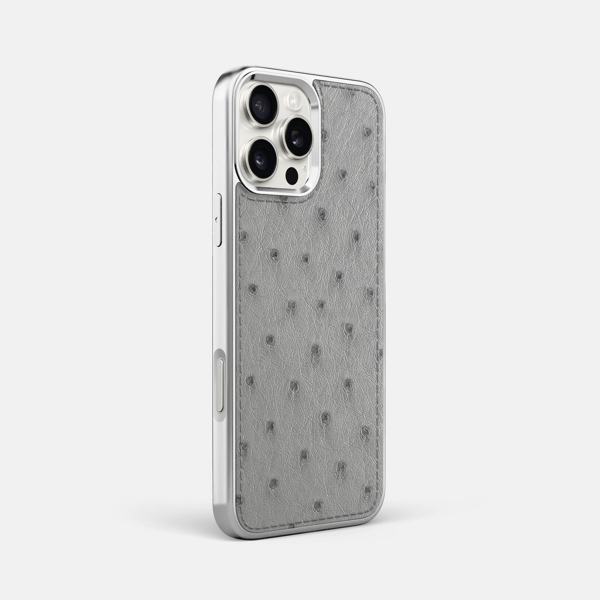 Silver iPhone 16 Pro Max Metallic Sport Case Ostrich with Steel -2 | Silver-Steel