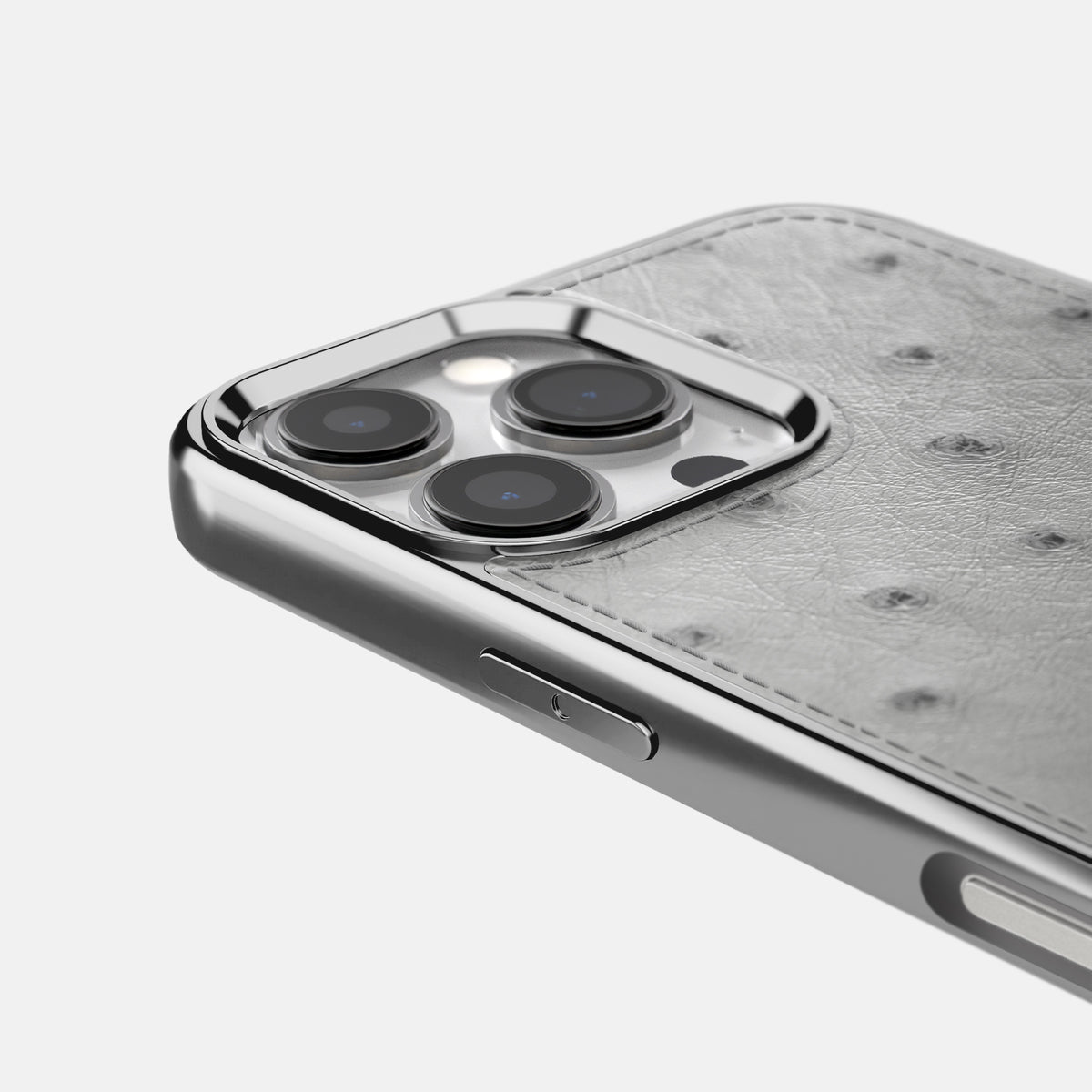 Silver iPhone 16 Pro Max Metallic Sport Case Ostrich with Steel -5 | Silver-Steel