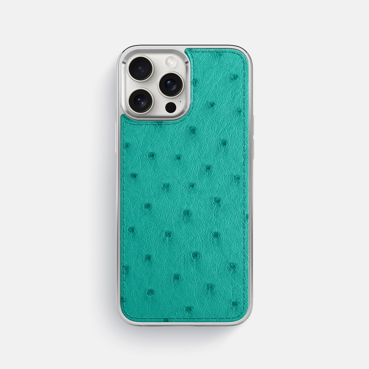 Turquoise iPhone 16 Pro Max Metallic Sport Case Ostrich with Steel -1 | Turquoise-Steel