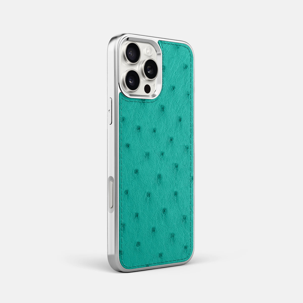 Turquoise iPhone 16 Pro Max Metallic Sport Case Ostrich with Steel -2 | Turquoise-Steel