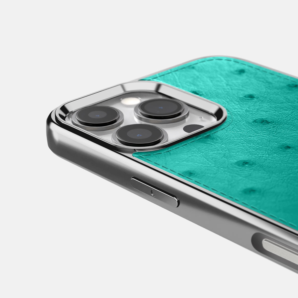 Turquoise iPhone 16 Pro Max Metallic Sport Case Ostrich with Steel -5 | Turquoise-Steel