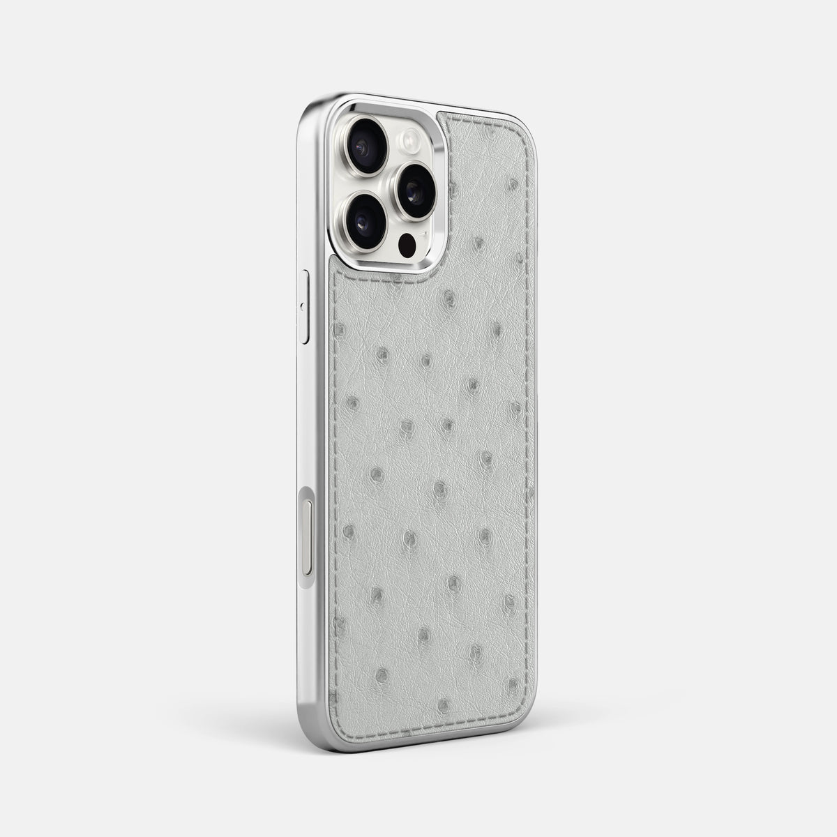 White iPhone 16 Pro Max Metallic Sport Case Ostrich with Steel -2 | White-Steel