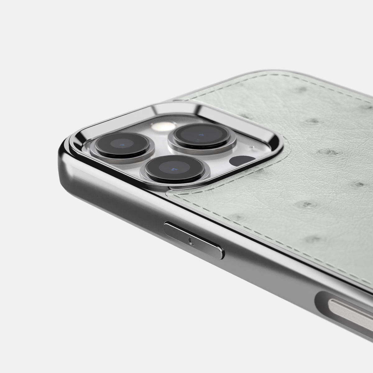 White iPhone 16 Pro Max Metallic Sport Case Ostrich with Steel -5 | White-Steel