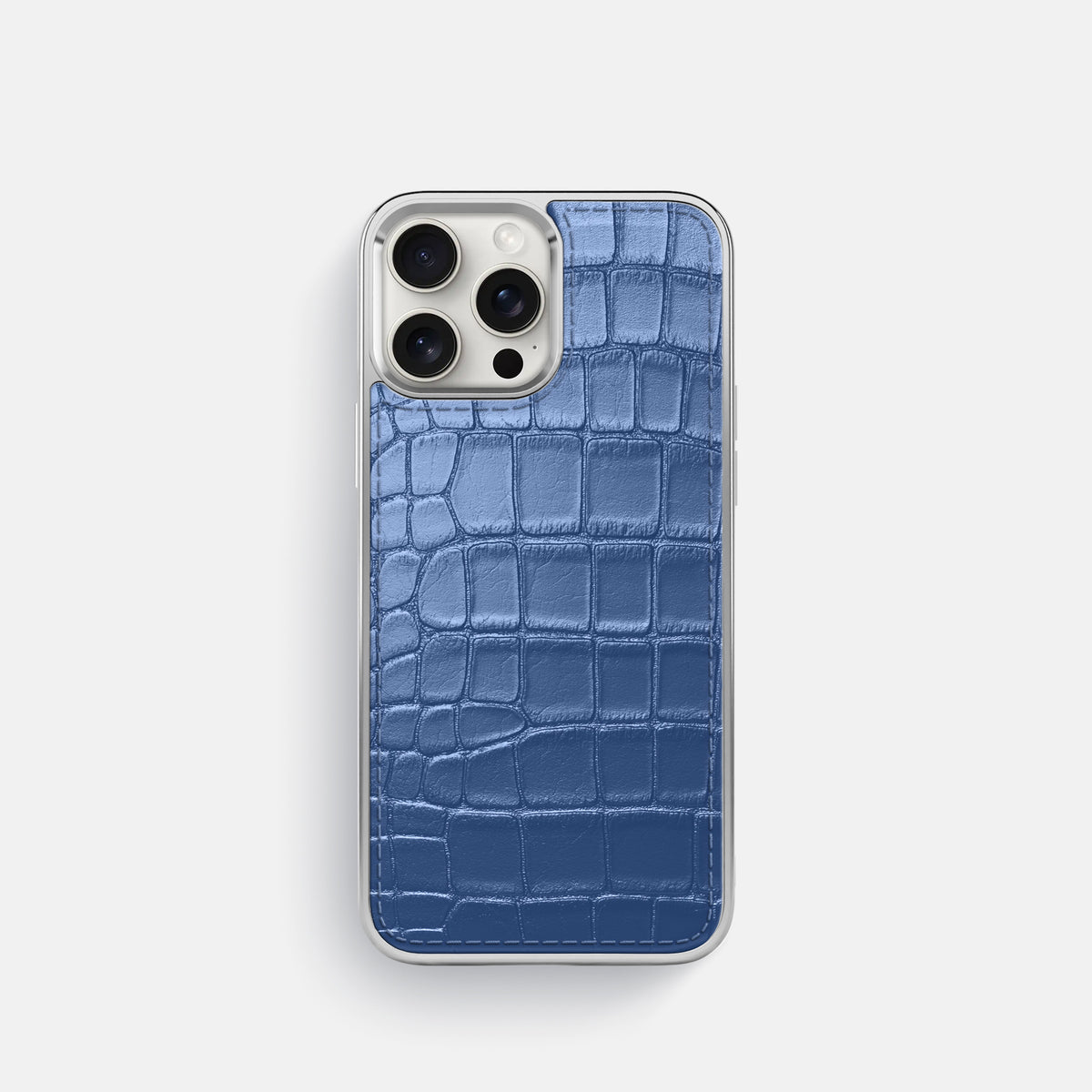 Pearlized-Blue iPhone 16 Pro Metallic Sport Case Alligator with Steel -1 | Pearlized-Blue-Steel