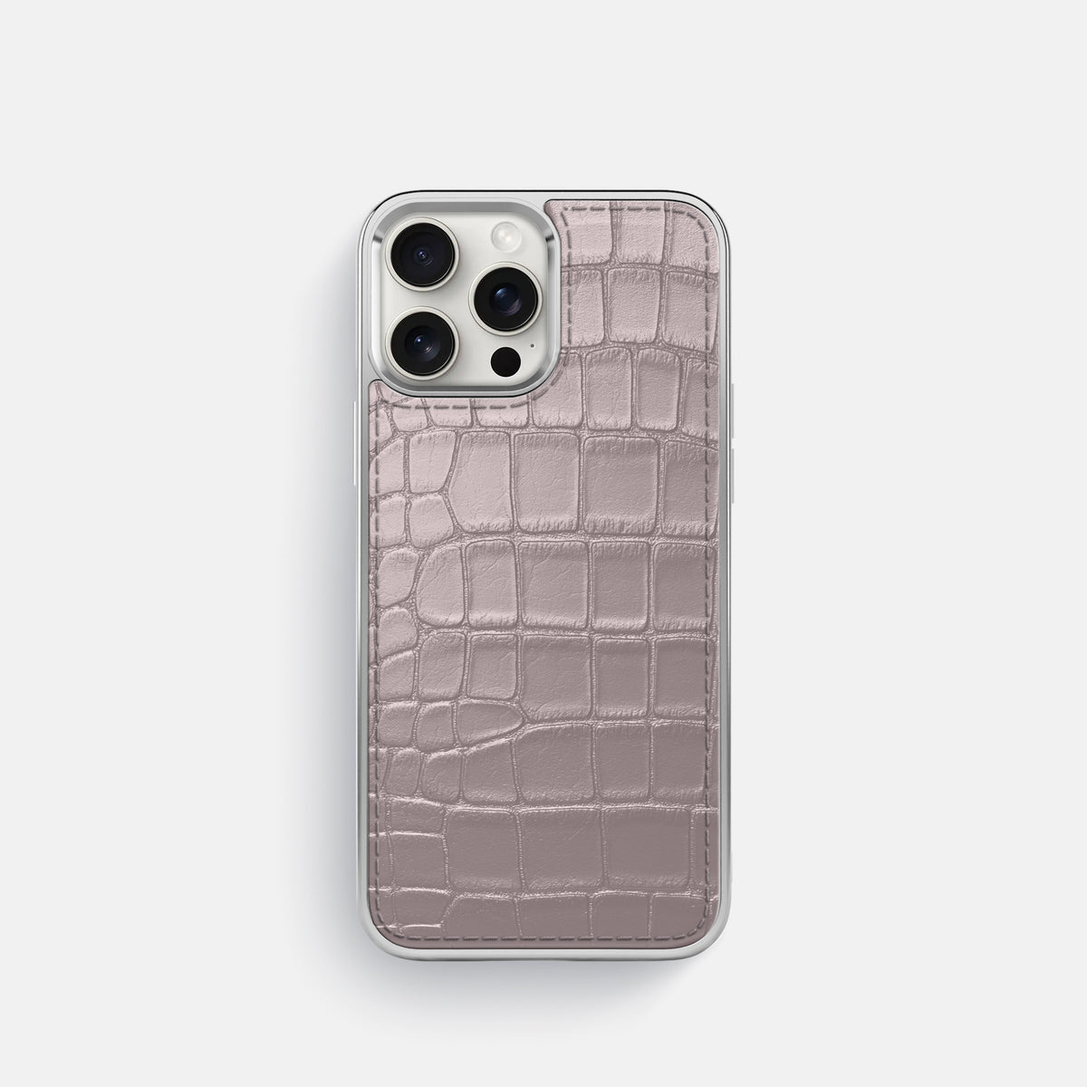 Pearlized-Pink iPhone 16 Pro Metallic Sport Case Alligator with Steel -1 | Pearlized-Pink-Steel