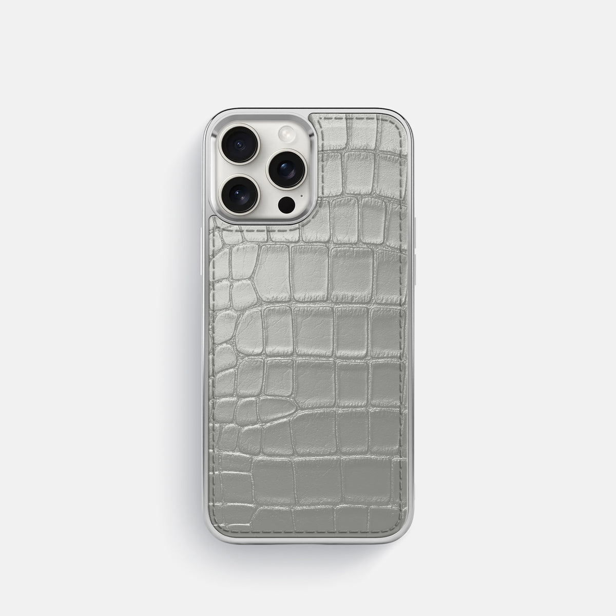 Pearlized-White iPhone 16 Pro Metallic Sport Case Alligator with Steel -1 | Pearlized-White-Steel
