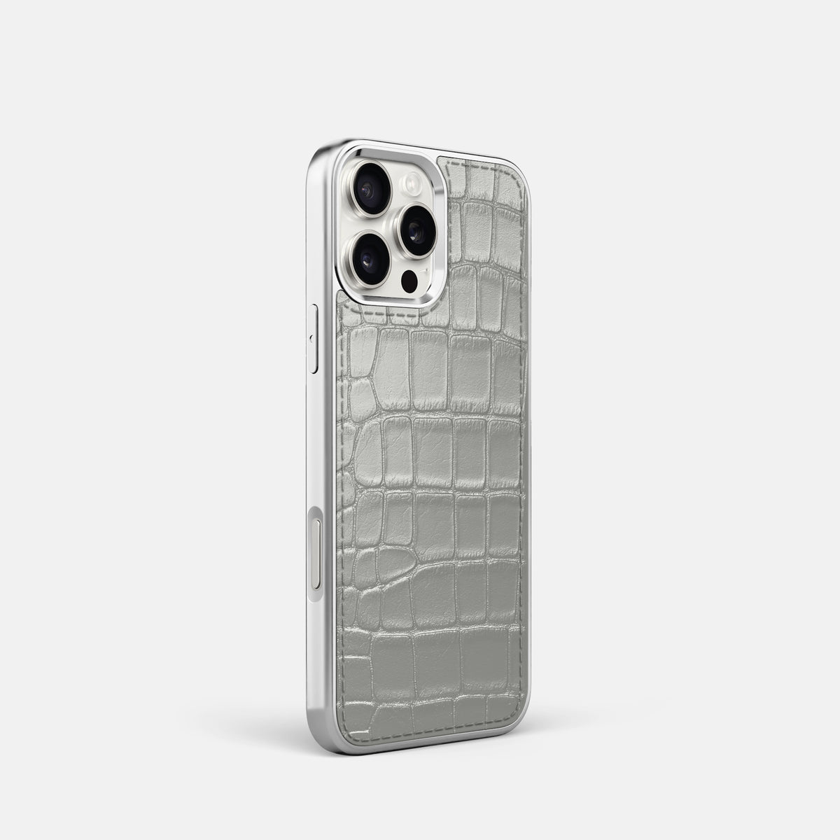 Pearlized-White iPhone 16 Pro Metallic Sport Case Alligator with Steel -2 | Pearlized-White-Steel