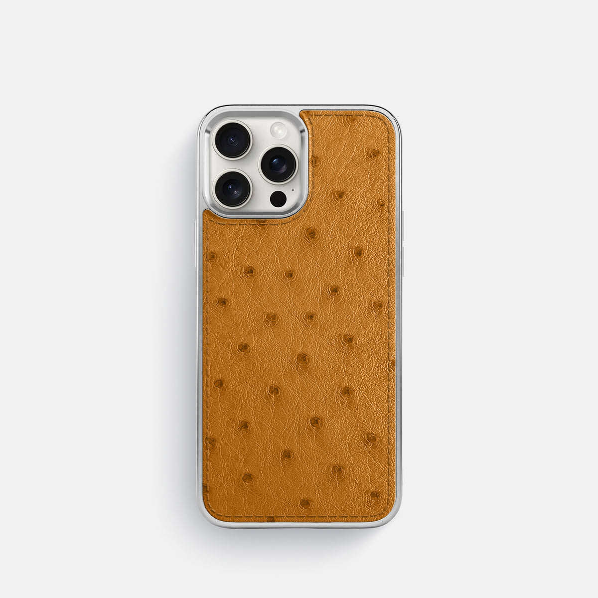 Chestnut iPhone 16 Pro Metallic Sport Case Ostrich with Steel -1 | Chestnut-Steel