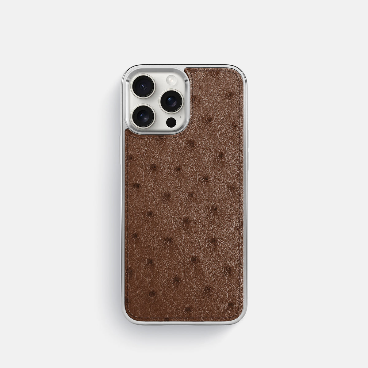 Chocolate iPhone 16 Pro Metallic Sport Case Ostrich with Steel -1 | Chocolate-Steel