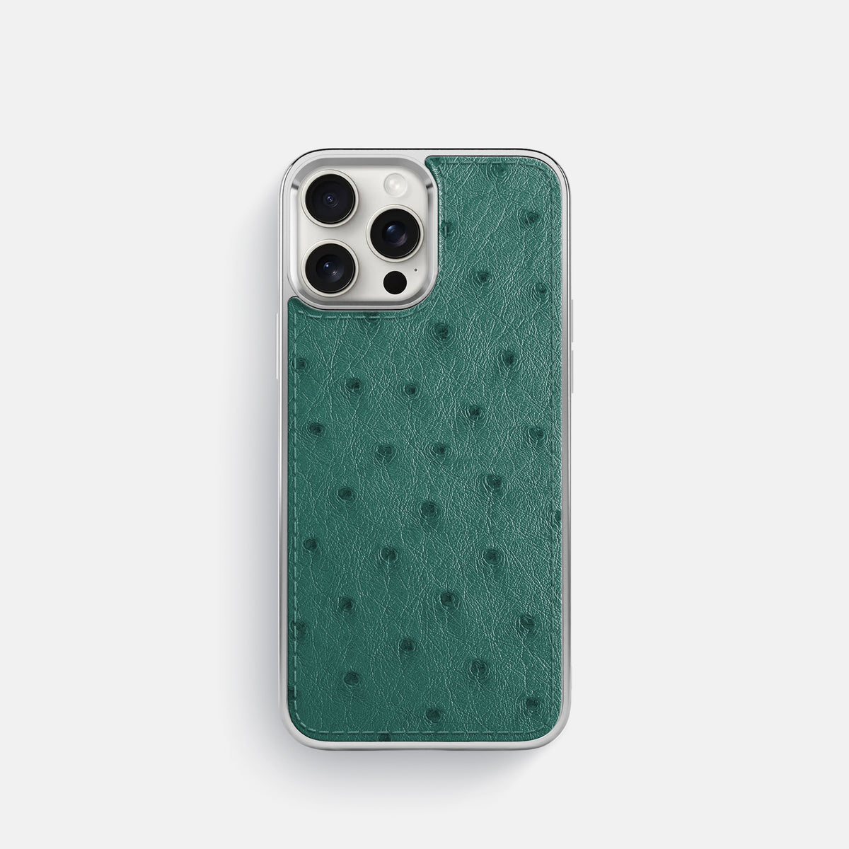 Forest-Green iPhone 16 Pro Metallic Sport Case Ostrich with Steel -1 | Forest-Green-Steel