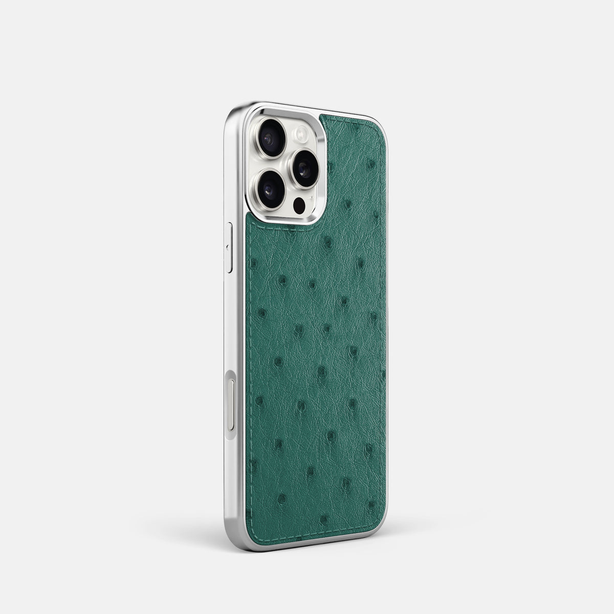 Forest-Green iPhone 16 Pro Metallic Sport Case Ostrich with Steel -2 | Forest-Green-Steel