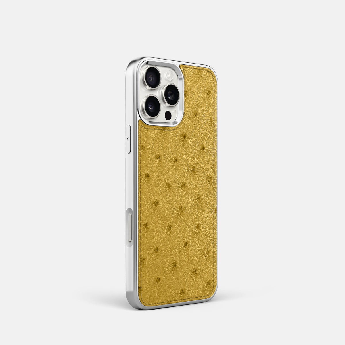 Gold iPhone 16 Pro Metallic Sport Case Ostrich with Steel -2 | Gold-Steel