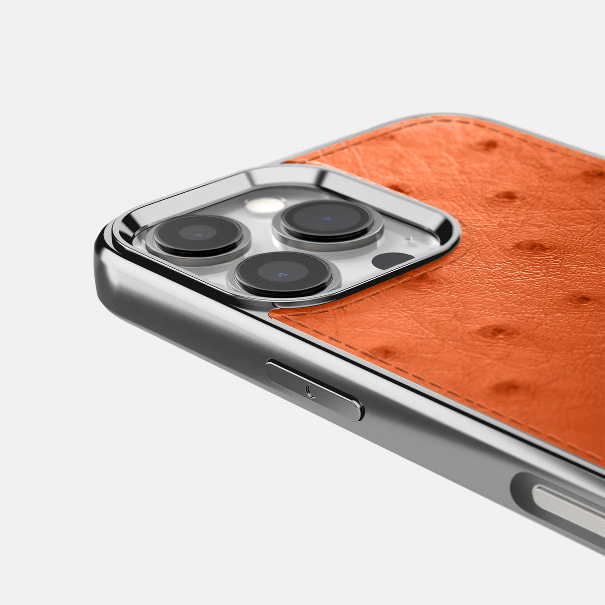 Orange iPhone 16 Pro Metallic Sport Case Ostrich with Steel -5 | Orange-Steel