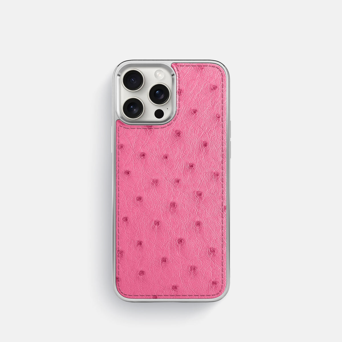 Pink iPhone 16 Pro Metallic Sport Case Ostrich with Steel -1 | Pink-Steel