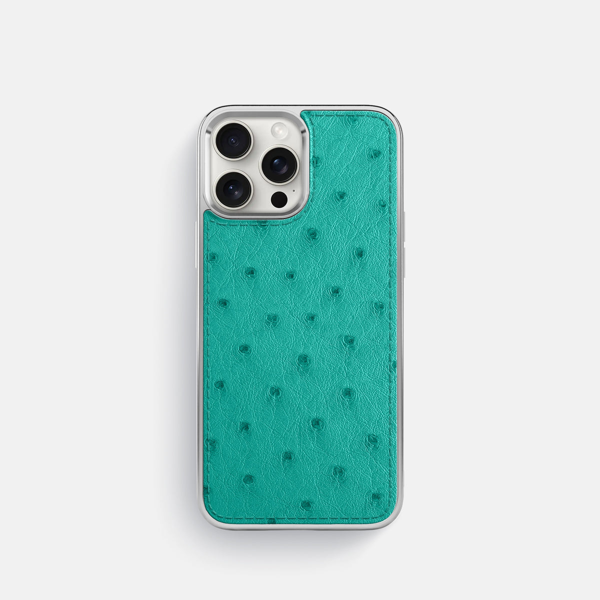 Turquoise iPhone 16 Pro Metallic Sport Case Ostrich with Steel -1 | Turquoise-Steel