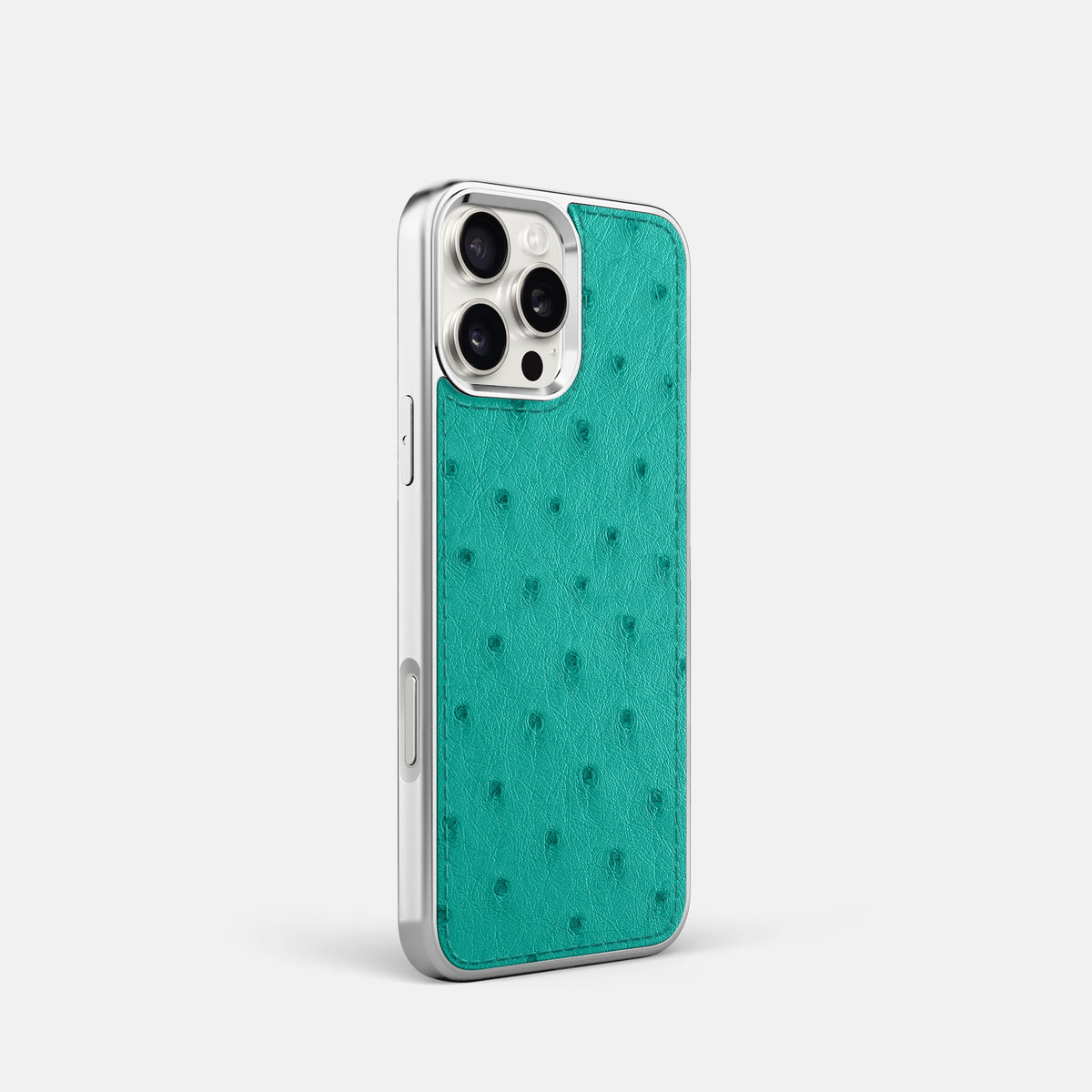 Turquoise iPhone 16 Pro Metallic Sport Case Ostrich with Steel -2 | Turquoise-Steel