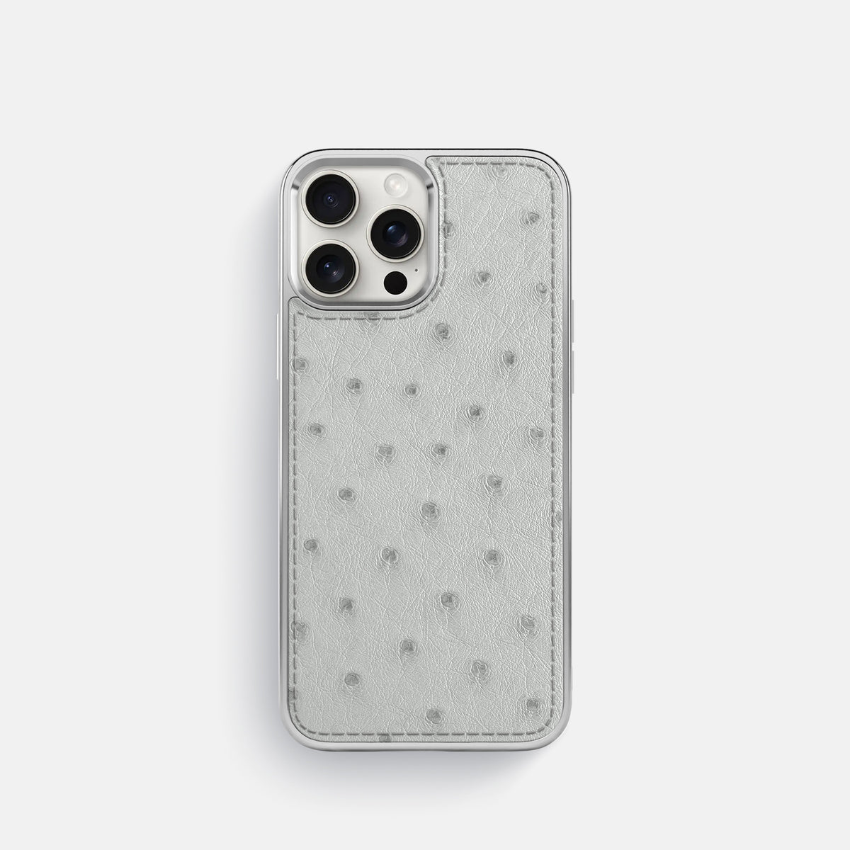 White iPhone 16 Pro Metallic Sport Case Ostrich with Steel -1 | White-Steel