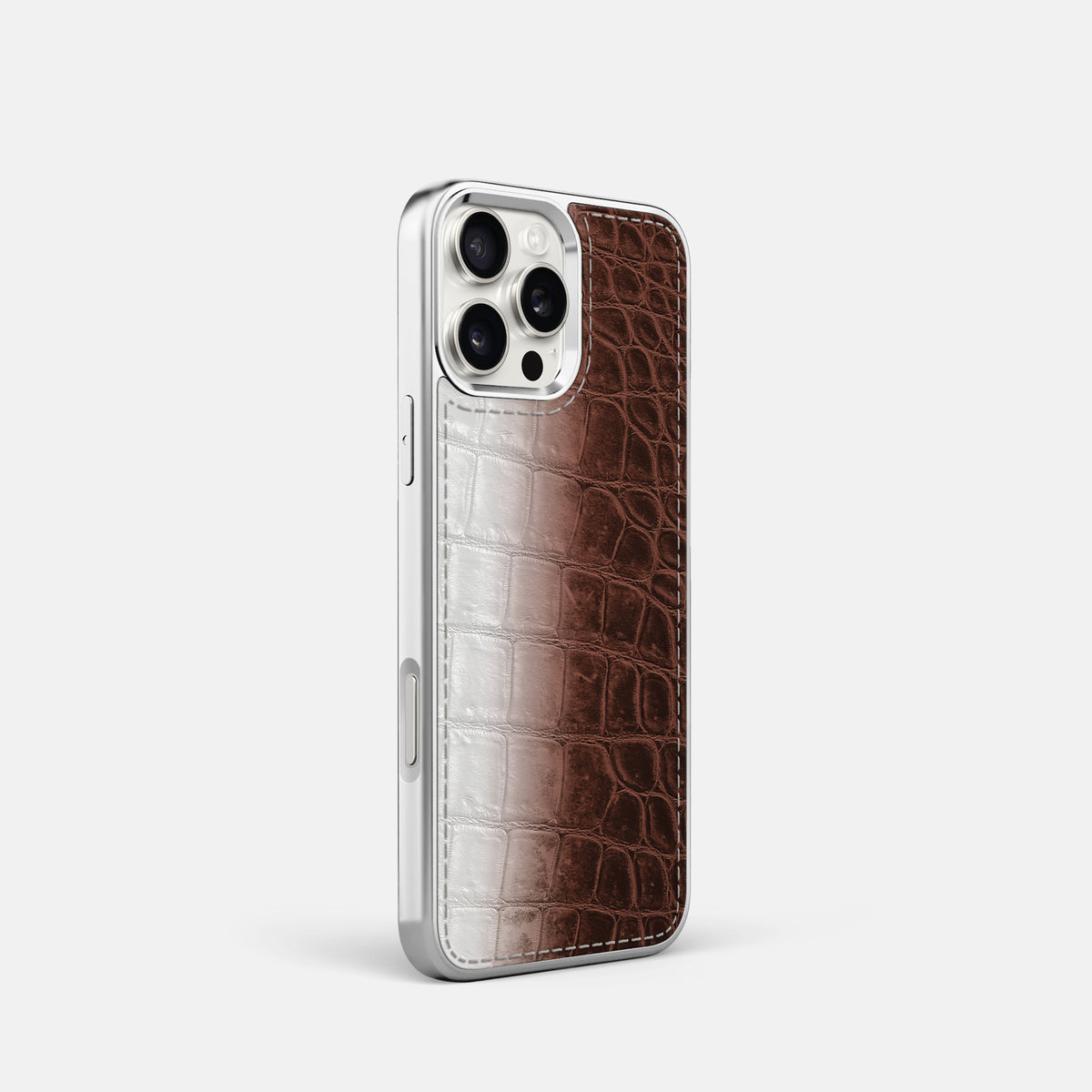 Dark Brown iPhone 16 Pro Metallic Sport Case Himalayan Crocodile with Steel -2 | Dark-Brown-Steel