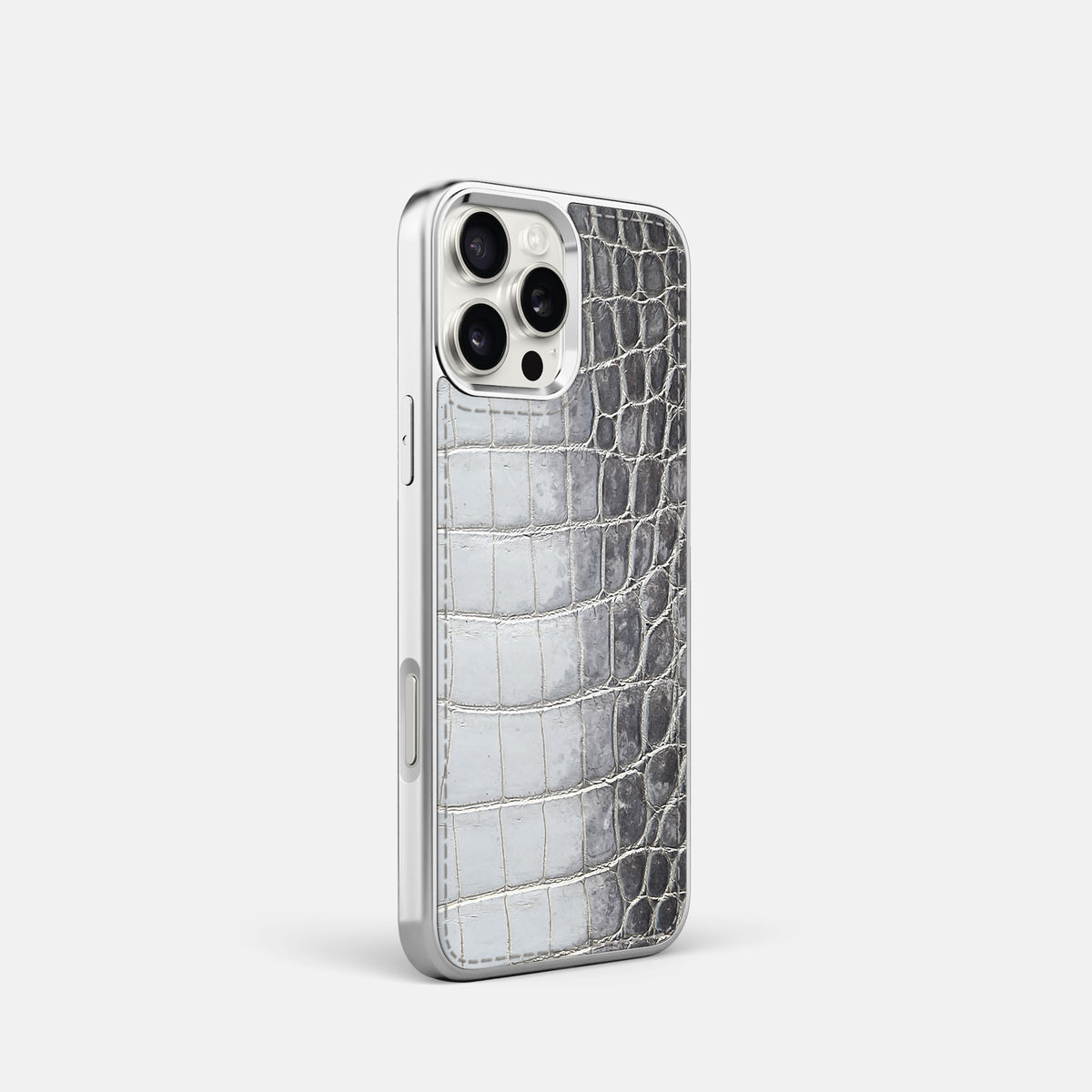Silver iPhone 16 Pro Metallic Sport Case Himalayan Crocodile with Steel -2 | Silver-Steel